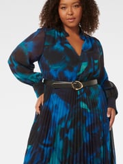 Forever New Blue Skyla Curve Pleated Midi Dress - Image 3 of 3