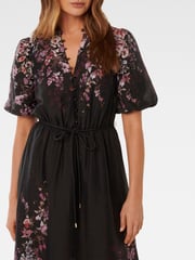 Forever New Black Adele Printed Midi Dress with a touch of Linen - Image 3 of 3