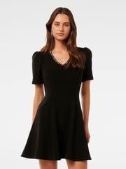 Forever New Black Alessia Embellished Mini Dress - Image 1 of 4
