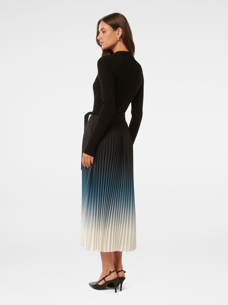 Forever New Black Harmony Ombre Pleated Midi Dress - Image 2 of 3