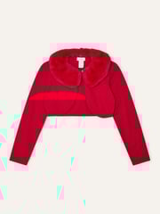 Monsoon Red Supersoft Faux Fur Collar 100% Cotton Cardigan - Image 1 of 3
