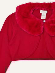 Monsoon Red Supersoft Faux Fur Collar 100% Cotton Cardigan - Image 3 of 3