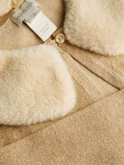 Monsoon Gold Supersoft Faux Fur Collar 100% Cotton Cardigan - Image 3 of 3