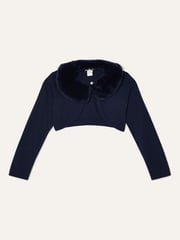 Monsoon Blue Supersoft Faux Fur Collar 100% Cotton Cardigan - Image 1 of 3