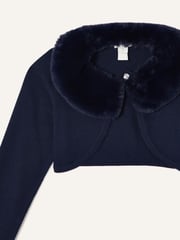 Monsoon Blue Supersoft Faux Fur Collar 100% Cotton Cardigan - Image 3 of 3