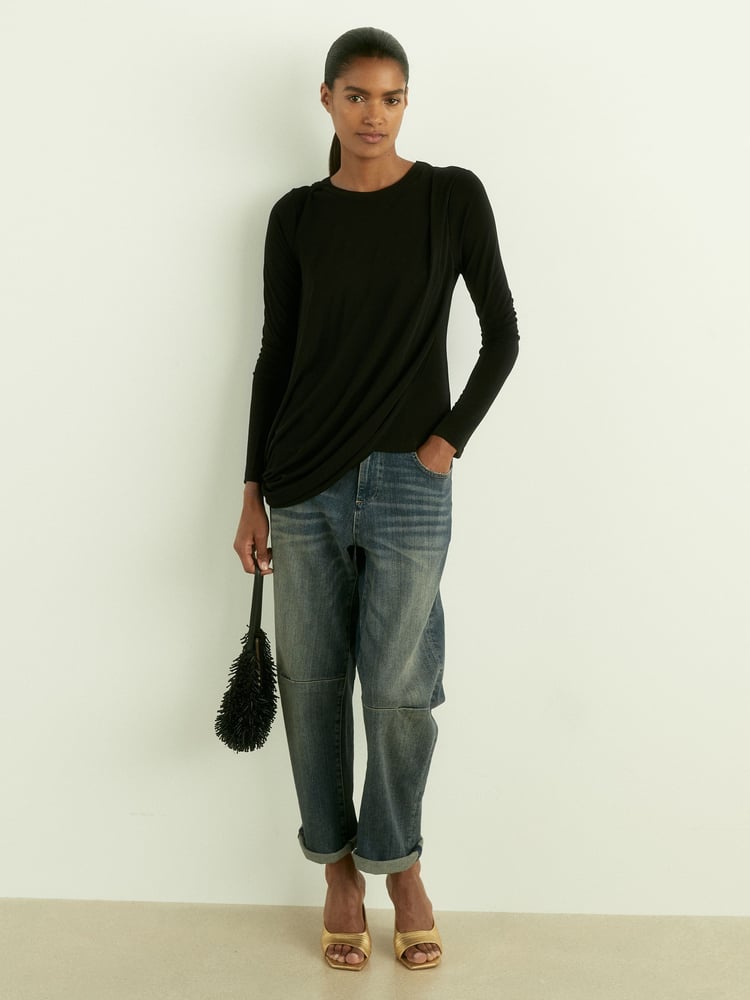 Reiss Black Ellie Draped-Jersey Top - Image 1 of 5