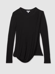 Reiss Black Ellie Draped-Jersey Top - Image 2 of 5
