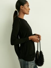 Reiss Black Ellie Draped-Jersey Top - Image 4 of 5
