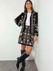 Monsoon Black Phoebe Embroidered Velvet Mini Skirt - Image 1 of 4