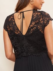 Friends Like These Black V-Neck Pleated Lace Midi Dress - Image 3 of 4