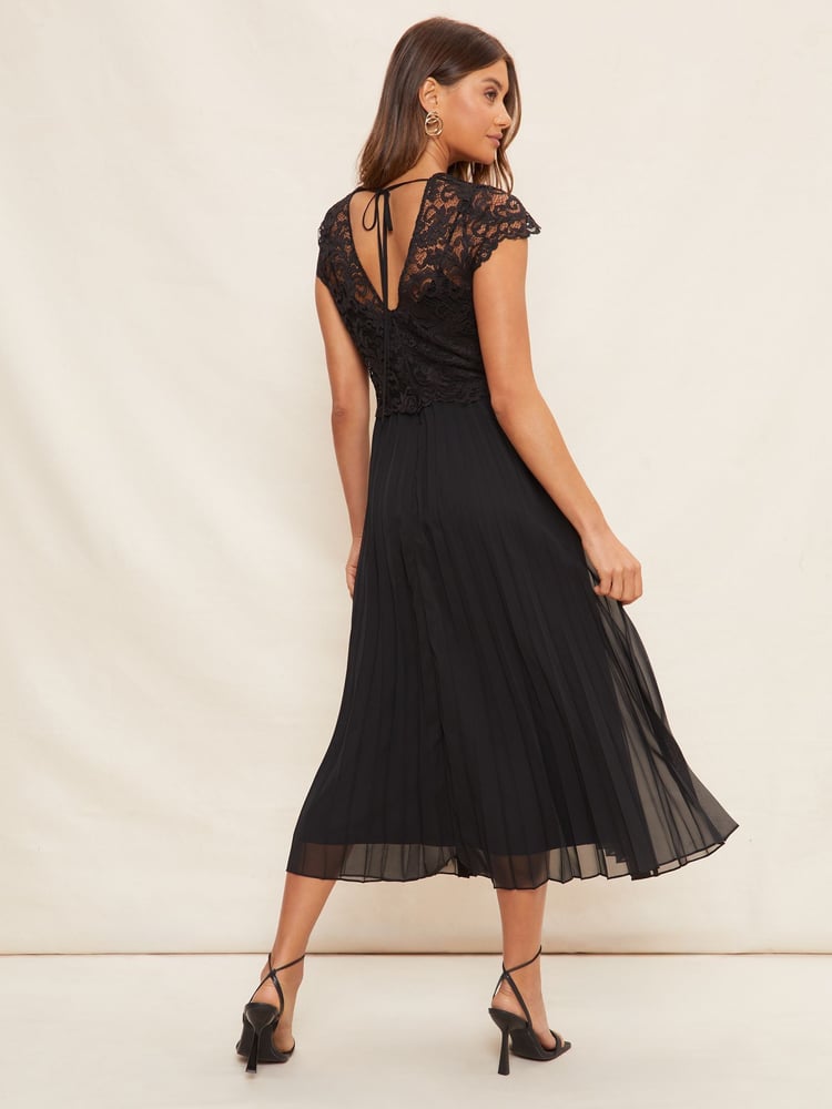 Friends Like These Black V-Neck Pleated Lace Midi Dress - Image 4 of 4