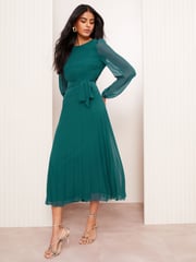Friends Like These Blue Pleated Chiffon Flutter Sleeve Midi Dress - Image 1 of 4