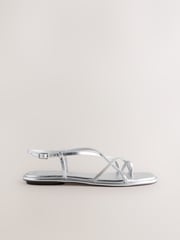 Silver Metallic Standard/Wide Fit Forever Comfort® Strappy Bling Toe Loop Sandals - Image 6 of 8