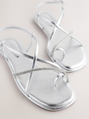 Silver Metallic Standard/Wide Fit Forever Comfort® Strappy Bling Toe Loop Sandals - Image 7 of 8
