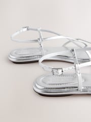 Silver Metallic Standard/Wide Fit Forever Comfort® Strappy Bling Toe Loop Sandals - Image 8 of 8