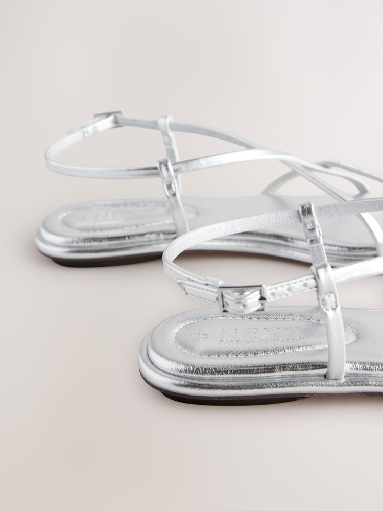 Silver Metallic Standard/Wide Fit Forever Comfort® Strappy Bling Toe Loop Sandals - Image 8 of 8