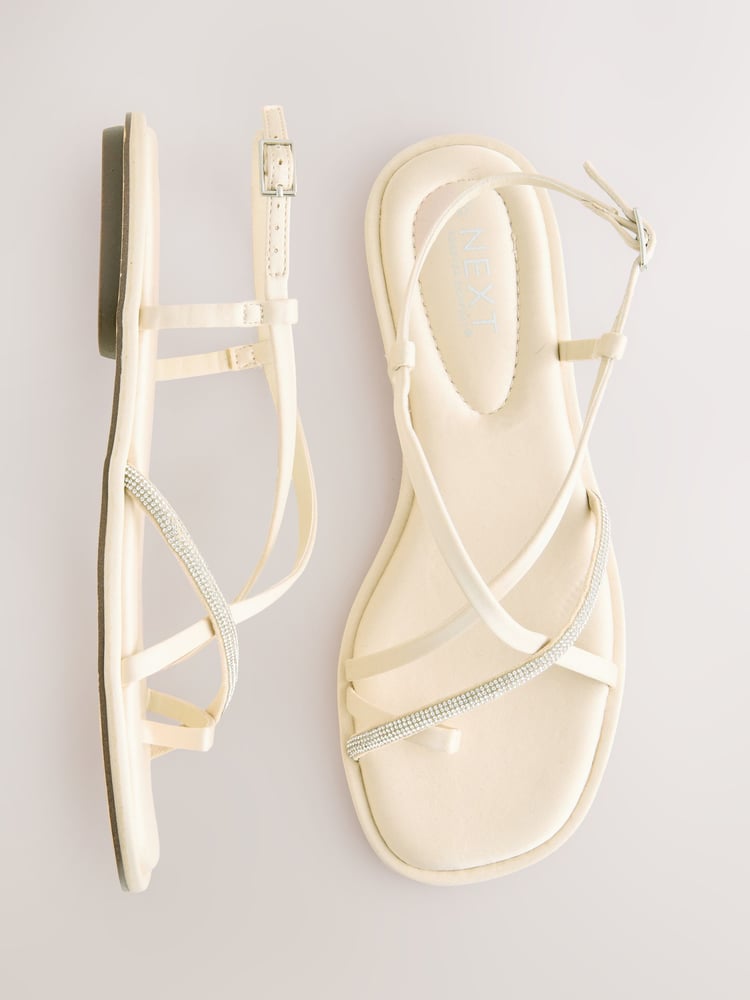 Nude Pink Standard/Wide Fit Forever Comfort® Strappy Bling Toe Loop Sandals - Image 1 of 7