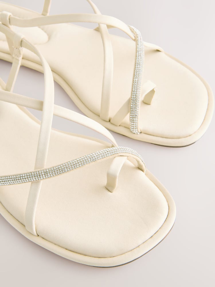 Nude Pink Standard/Wide Fit Forever Comfort® Strappy Bling Toe Loop Sandals - Image 7 of 7