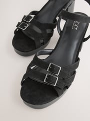 Black Forever Comfort® Round Toe Low Strap Buckle Detail Platform Sandals - Image 9 of 10