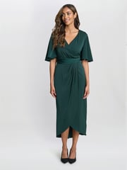 Gina Bacconi Green Misha V-Neck Midi Dress - Image 1 of 5