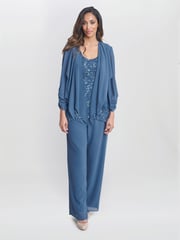 Gina Bacconi Blue Julia Trousers Suit 3 Piece With Lace Top Jacket And Trousers - Image 1 of 4