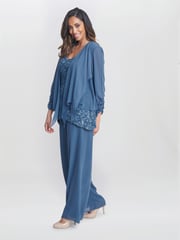 Gina Bacconi Blue Julia Trousers Suit 3 Piece With Lace Top Jacket And Trousers - Image 3 of 4