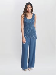 Gina Bacconi Blue Julia Trousers Suit 3 Piece With Lace Top Jacket And Trousers - Image 4 of 4