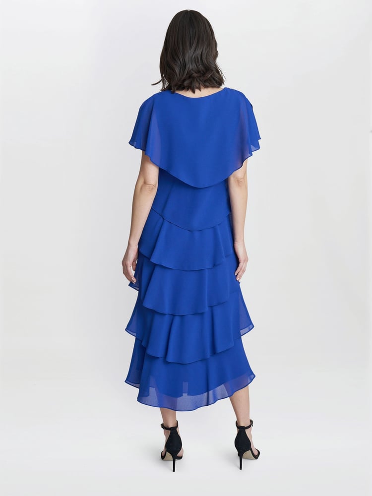 Gina Bacconi Blue Rebecca Midi Tiered Dress With Shoulder Trim - Image 2 of 4