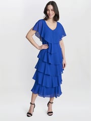 Gina Bacconi Blue Rebecca Midi Tiered Dress With Shoulder Trim - Image 3 of 4
