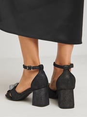 Simply Be Black Wide Fit Wide Fit Diamante Crossover Strap Heeled Sandals - Image 3 of 4