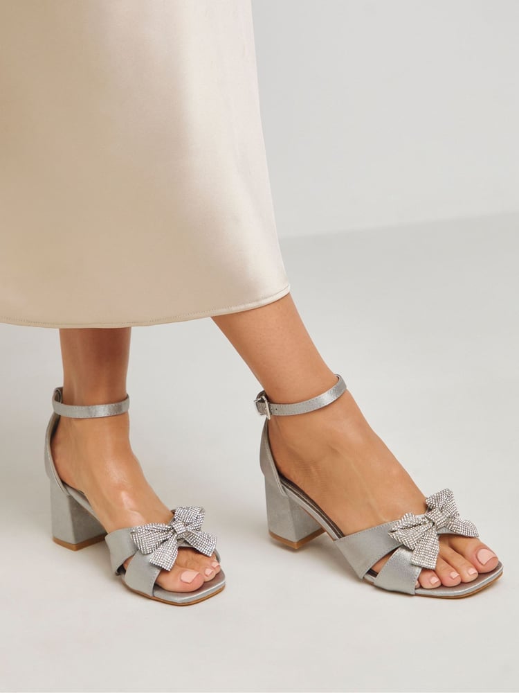 Simply Be Silver Wide Fit Wide Fit Diamante Crossover Strap Heeled Sandals - Image 1 of 4 Simply Be Silver Wide Fit Wide Fit Diamante Crossover Strap Heeled Sandals - Image 1 of 4