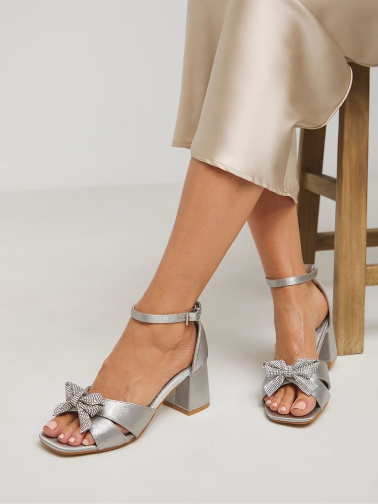 Simply Be Silver Wide Fit Wide Fit Diamante Crossover Strap Heeled Sandals - Image 4 of 4 Simply Be Silver Wide Fit Wide Fit Diamante Crossover Strap Heeled Sandals - Image 4 of 4