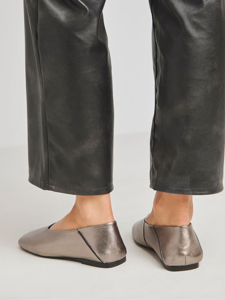 Simply Be Metallic Wide Fit Soft Leather High Cut Ballerina - Image 2 of 4 Simply Be Metallic Wide Fit Soft Leather High Cut Ballerina - Image 2 of 4