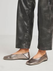 Simply Be Metallic Wide Fit Soft Leather High Cut Ballerina - Image 3 of 4