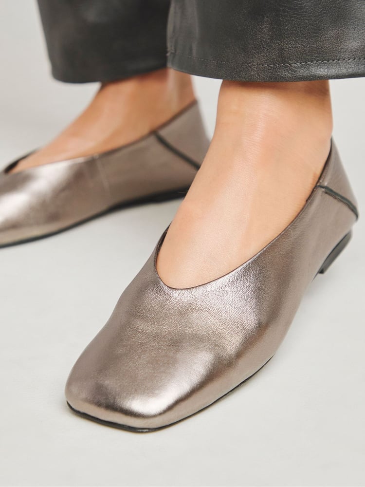 Simply Be Metallic Wide Fit Soft Leather High Cut Ballerina - Image 4 of 4 Simply Be Metallic Wide Fit Soft Leather High Cut Ballerina - Image 4 of 4