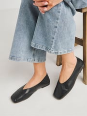 Simply Be Black Wide Fit Soft Leather High Cut Ballerina - Image 1 of 4