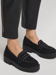 Simply Be Black Wide Fit Stud Detail Chunky Loafers - Image 1 of 4