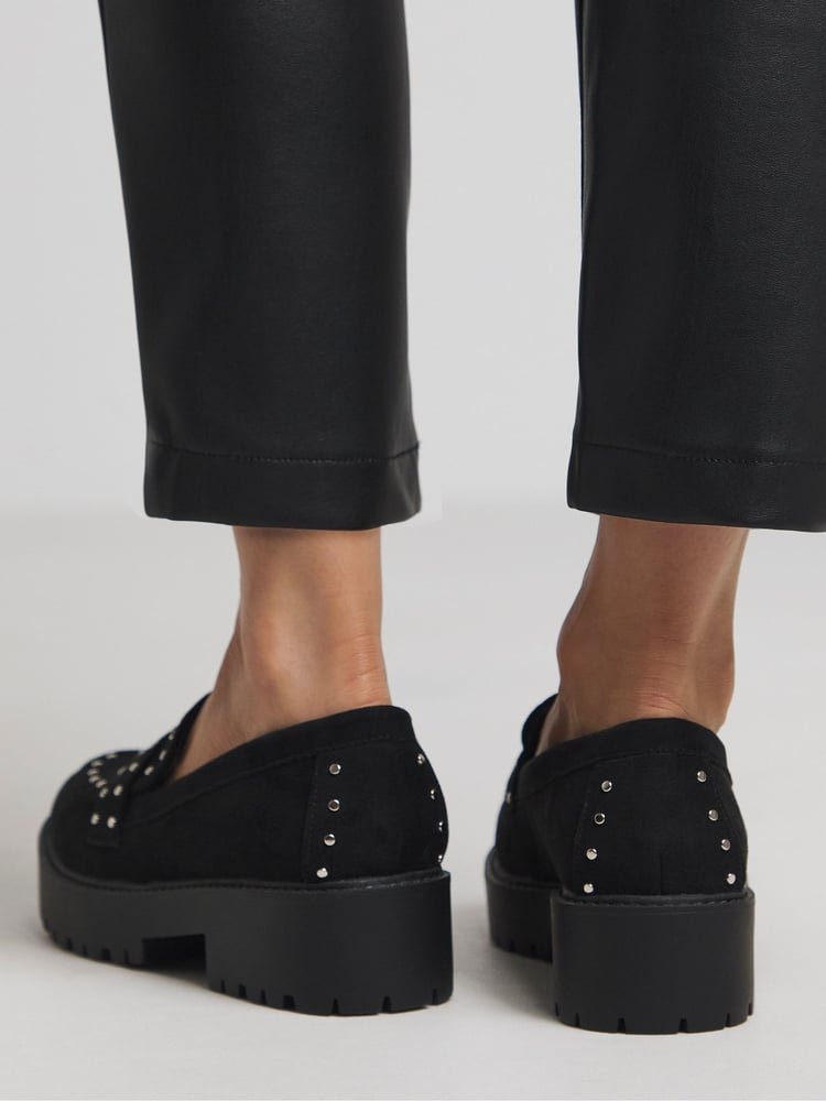 Simply Be Black Wide Fit Stud Detail Chunky Loafers - Image 2 of 4 Simply Be Black Wide Fit Stud Detail Chunky Loafers - Image 2 of 4