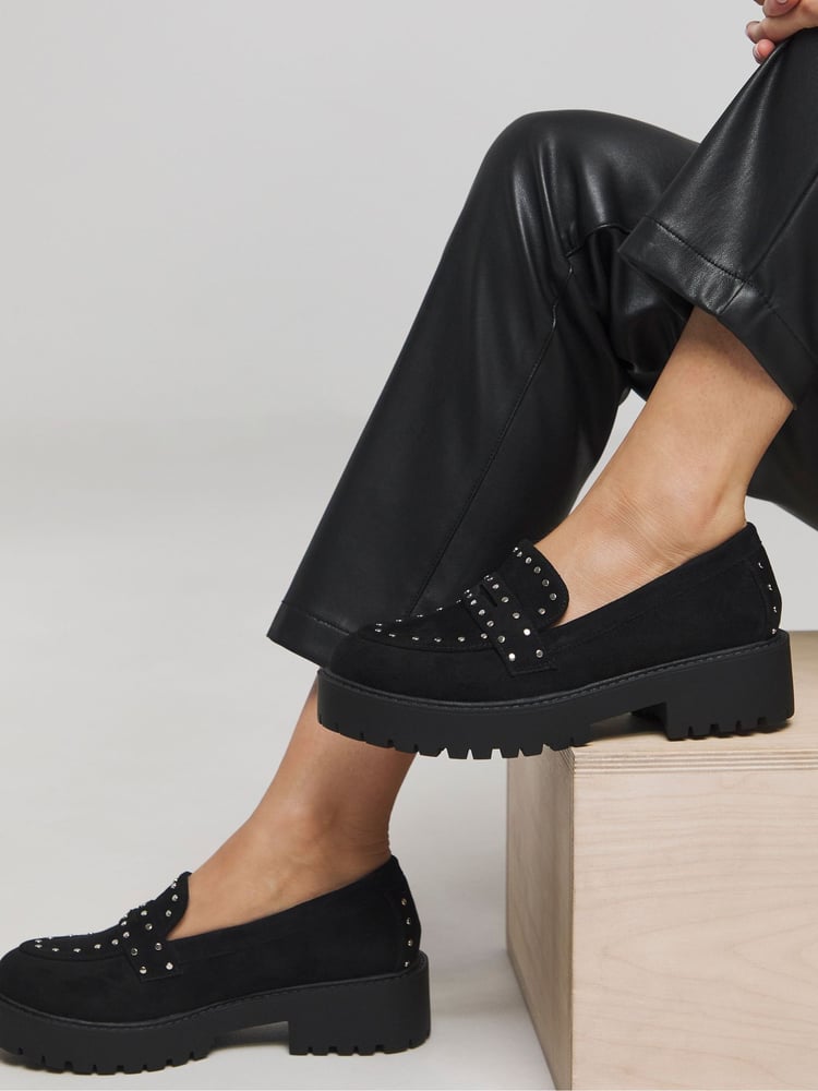 Simply Be Black Wide Fit Stud Detail Chunky Loafers - Image 4 of 4 Simply Be Black Wide Fit Stud Detail Chunky Loafers - Image 4 of 4