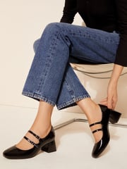 Friends Like These Black Standard Fit Low Block Heel Double Strap Mary Jane Court Shoes - Image 1 of 5