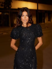 Ro&Zo Black Gina Fringe Sequin Puff Sleeve Midi Dress - Image 5 of 7