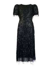 Ro&Zo Black Gina Fringe Sequin Puff Sleeve Midi Dress - Image 7 of 7
