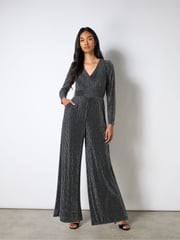 Ro&Zo Silver Eliza Sparkle Jersey V-Neck Jumpsuit - Image 3 of 5