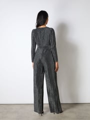 Ro&Zo Silver Eliza Sparkle Jersey V-Neck Jumpsuit - Image 4 of 5