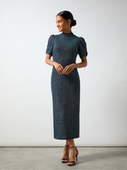 Ro&Zo Blue Harriet Teal Sparkle Jersey High Neck Dress - Image 4 of 6