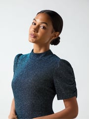 Ro&Zo Blue Harriet Teal Sparkle Jersey High Neck Dress - Image 5 of 6