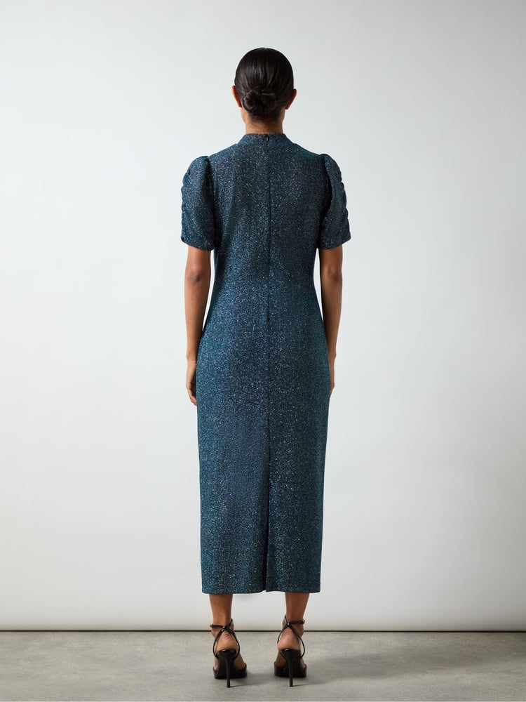 Ro&Zo Blue Harriet Teal Sparkle Jersey High Neck Dress - Image 6 of 6