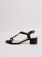 Friends Like These Black Standard Fit Low Block Heels T-Bar Strap Faux Leather Sandals - Image 5 of 5