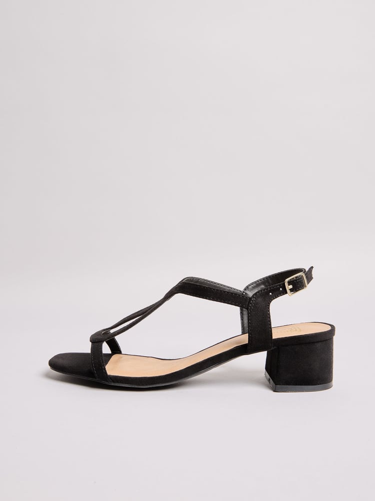 Friends Like These Black Standard Fit Low Block Heels T-Bar Strap Faux Leather Sandals - Image 5 of 5
