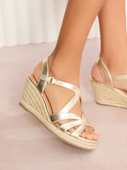 Friends Like These Gold Wide Fit Multi Strap Detail Mid Wedge Sandals - Image 2 of 5